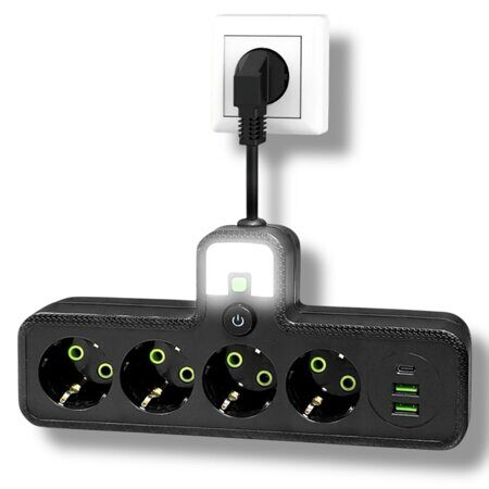 HG-2805 Сетевой фильтр на 4 розетки с 2 usb и type-c с подсветкой